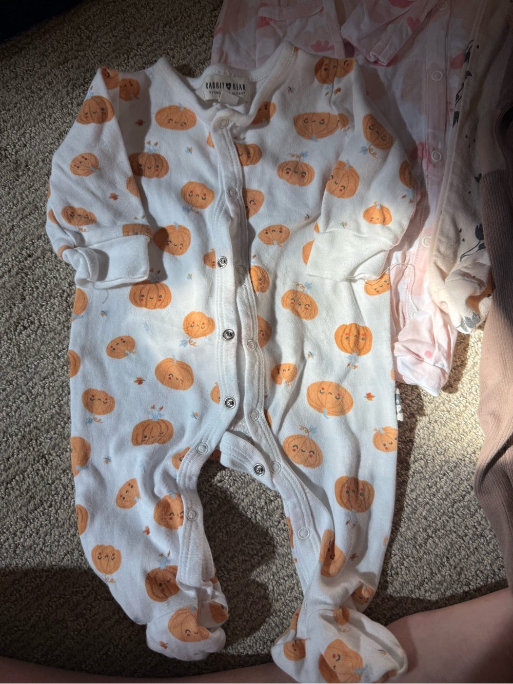 White Baby One-Piece with Orange Pumpkin Print